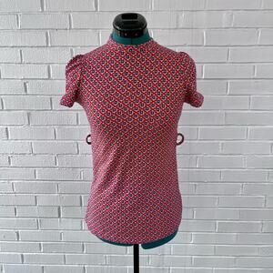 Vintage 70s polyester red geometric top